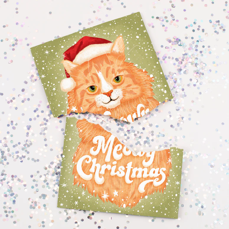 Meowy Christmas 🐱🎄🔊 - Joker Greeting Prank Card (Glitter + Sound)