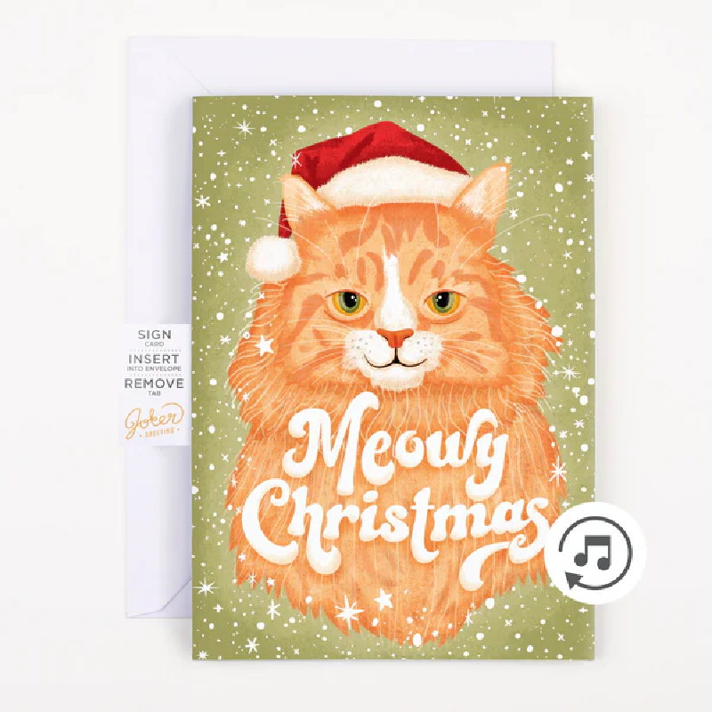 Meowy Christmas 🐱🎄🔊 - Joker Greeting Prank Card (Glitter + Sound)