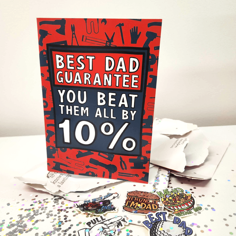 Best Dad Guarantee 🔨 - Joker Greeting Prank Card (Pull Surprise Glitter + Stickers + Sound)