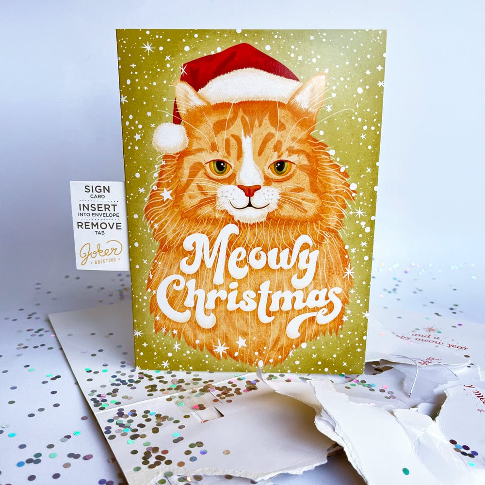 Meowy Christmas 🐱🎄🔊 - Joker Greeting Prank Card (Glitter + Sound)