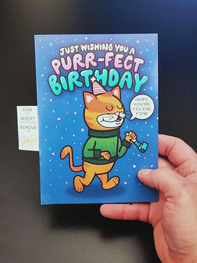 Endless Meowy Birthday 🐱🎉🔊 - Joker Greeting Prank Card (Glitter + Sound)