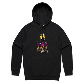 S / Black / Large Front Print Besties Before Testies 👭🥰 – Unisex Hoodie