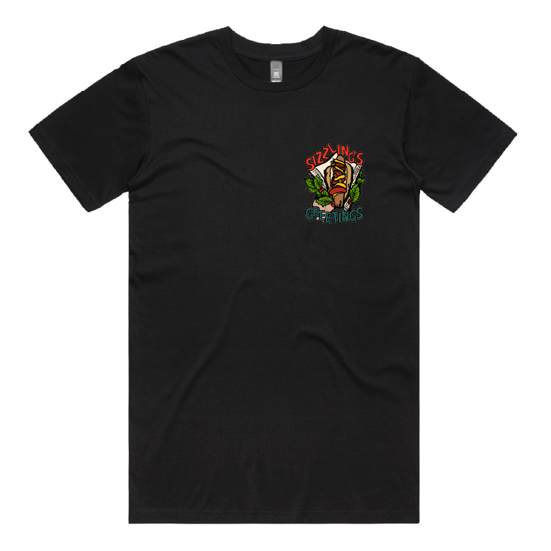 S / Black / Small Front Design Sizzlin's Greetings 🌭🎅 - Men's T Shirt