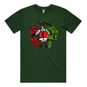 S / Green / Large Front Design Who's Bin Naughty? 🗑️🎅 - Men's T Shirt