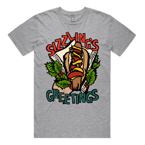 S / Grey / Large Front Design Sizzlin's Greetings 🌭🎅 - Men's T Shirt