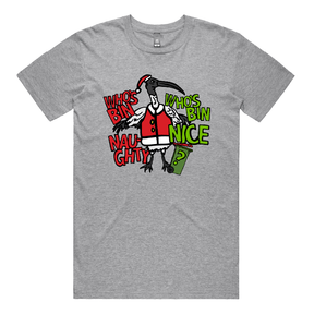 S / Grey / Large Front Design Who's Bin Naughty? 🗑️🎅 - Men's T Shirt