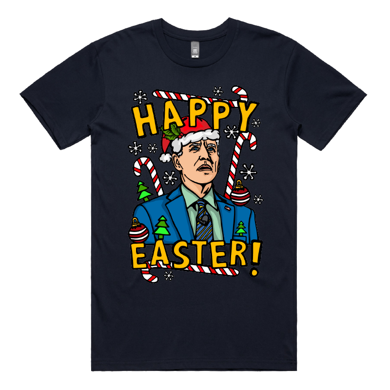 S / Navy / Large Front Design Biden Christmas 👨‍🦳🥚 - Men's T Shirt