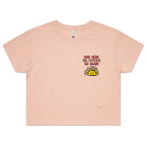 S / Pink Here We Go Again 🌞🥱 – Women's Crop Top