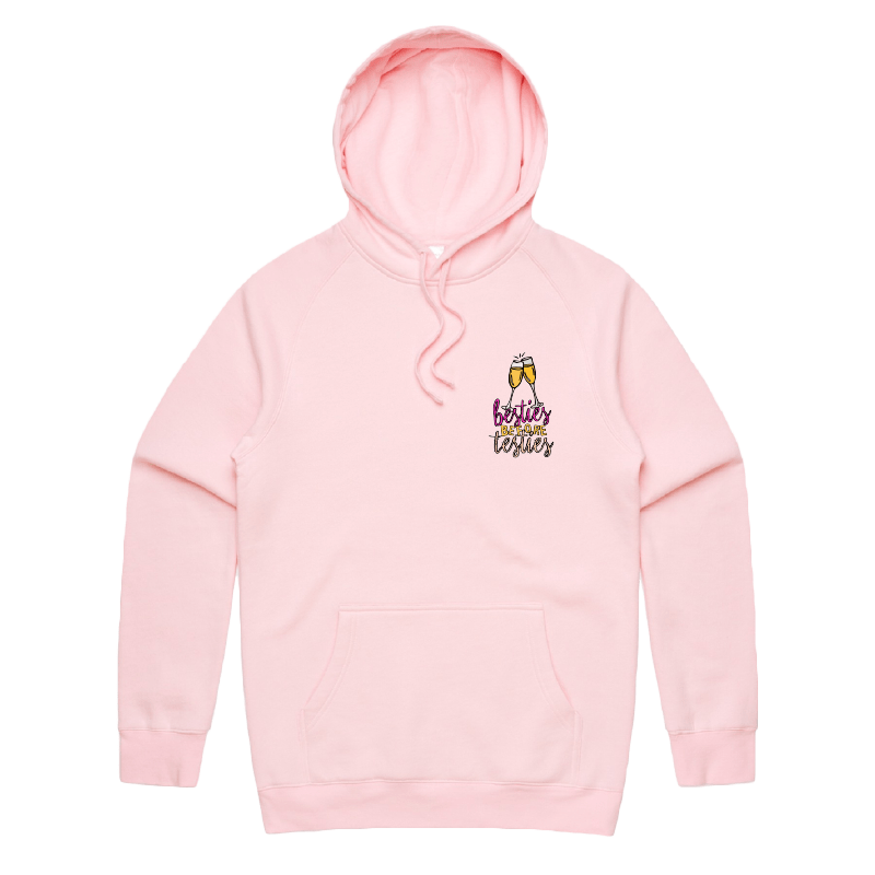 S / Pink / Small Front Print Besties Before Testies 👭🥰 – Unisex Hoodie