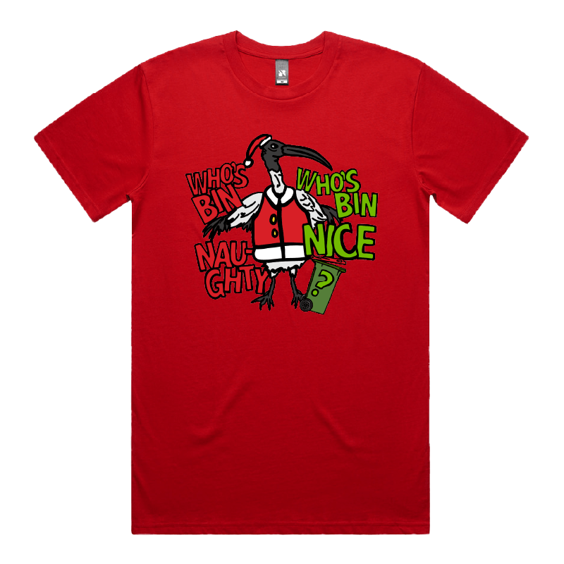 S / Red / Large Front Design Who's Bin Naughty? 🗑️🎅 - Men's T Shirt