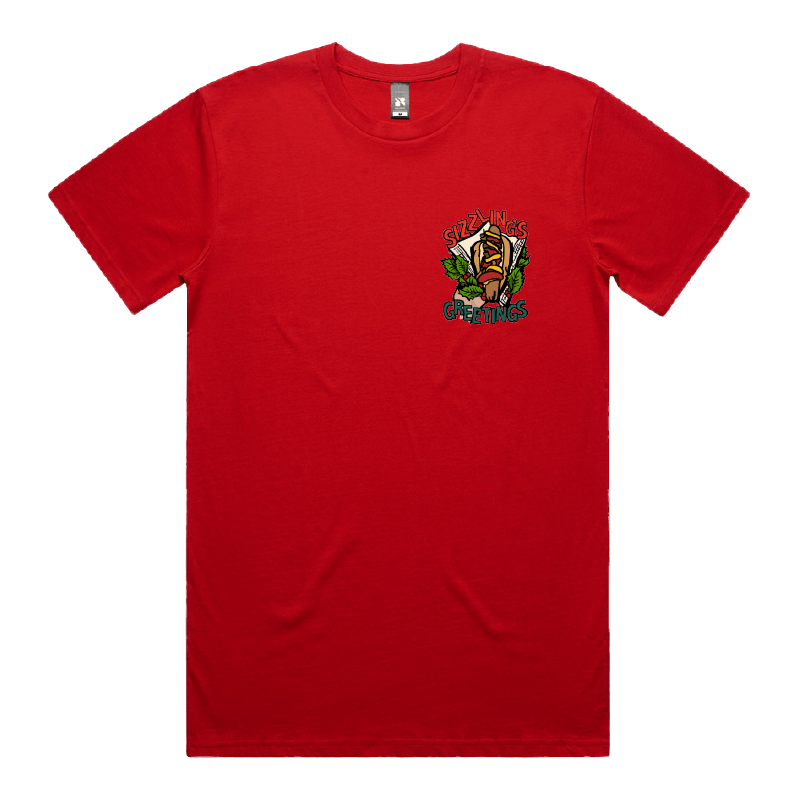 S / Red / Small Front Design Sizzlin's Greetings 🌭🎅 - Men's T Shirt