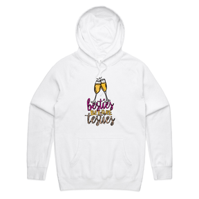 S / White / Large Front Print Besties Before Testies 👭🥰 – Unisex Hoodie