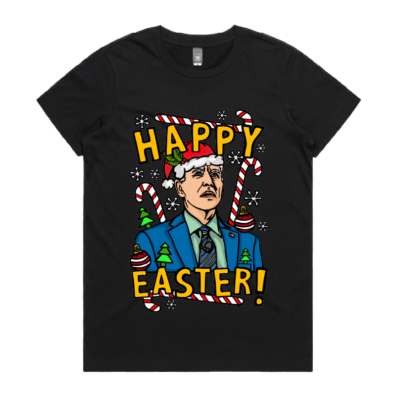 XS / Black / Large Front Design Biden Christmas 👨‍🦳🥚 - Women's T Shirt