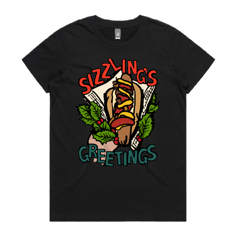 XS / Black / Large Front Design Sizzlin's Greetings 🌭🎅 - Women's T Shirt