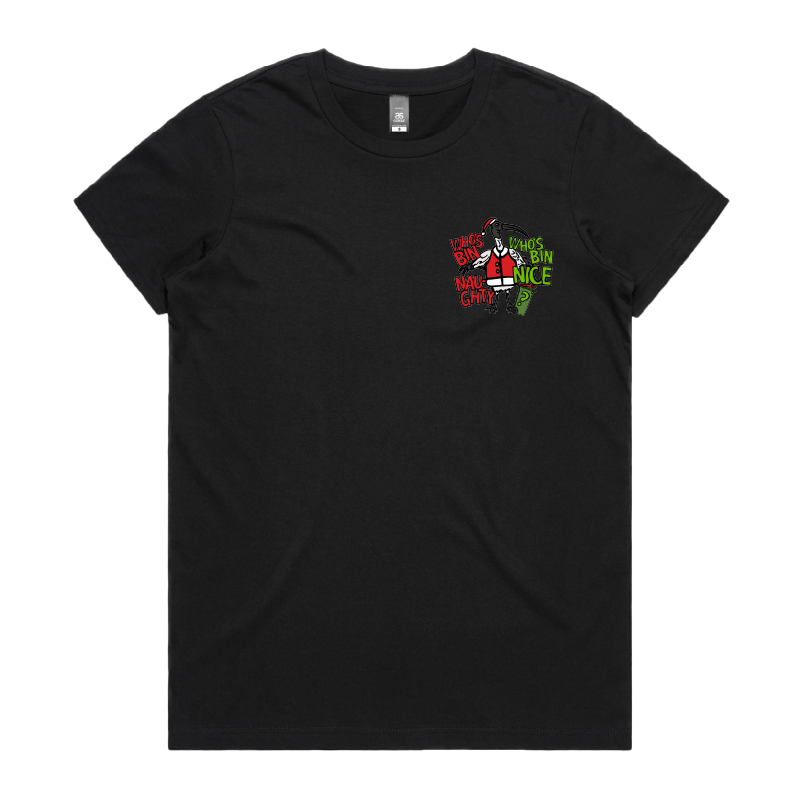 XS / Black / Small Front Design Who's Bin Naughty? 🗑️🎅 - Women's T Shirt