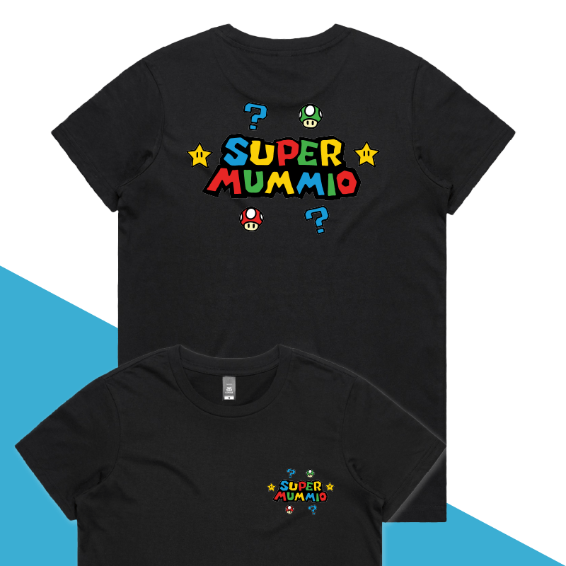 XS / Black / Small Front & Large Back Design Super Mummio ⭐🍄 – Women's T Shirt