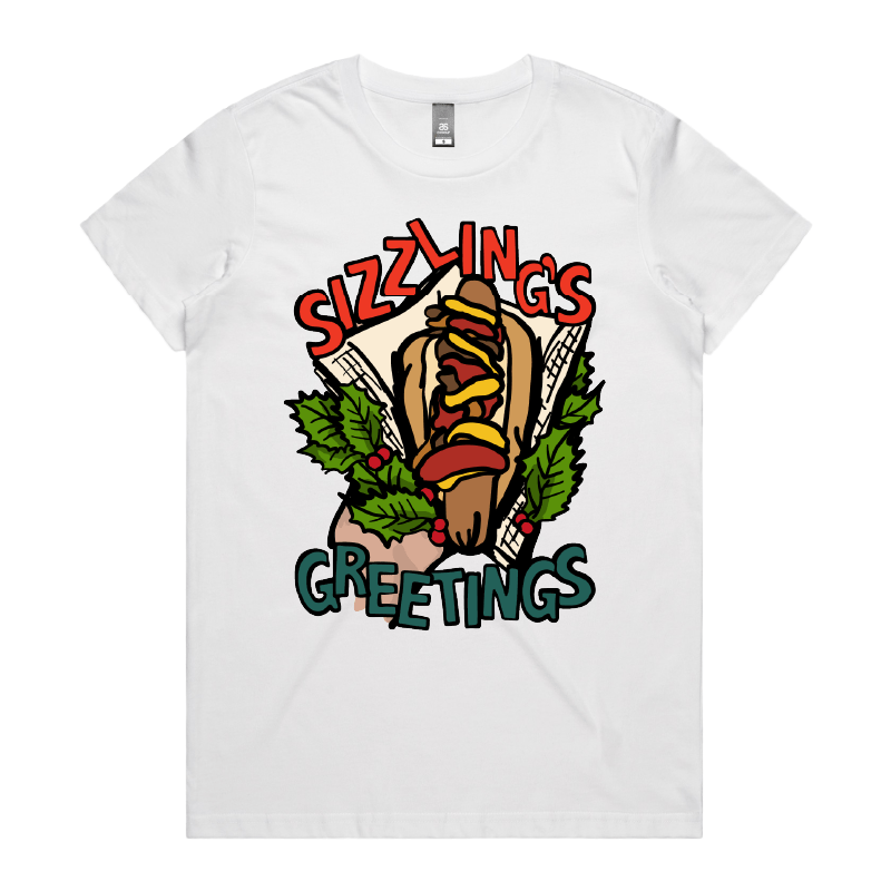 XS / White / Large Front Design Sizzlin's Greetings 🌭🎅 - Women's T Shirt