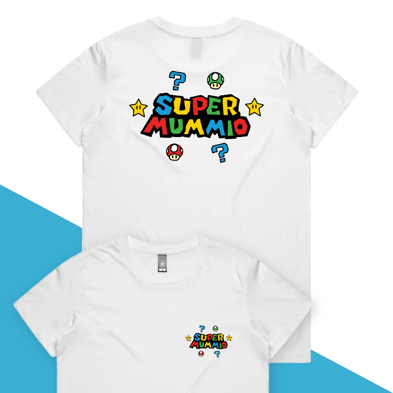 XS / White / Small Front & Large Back Design Super Mummio ⭐🍄 – Women's T Shirt