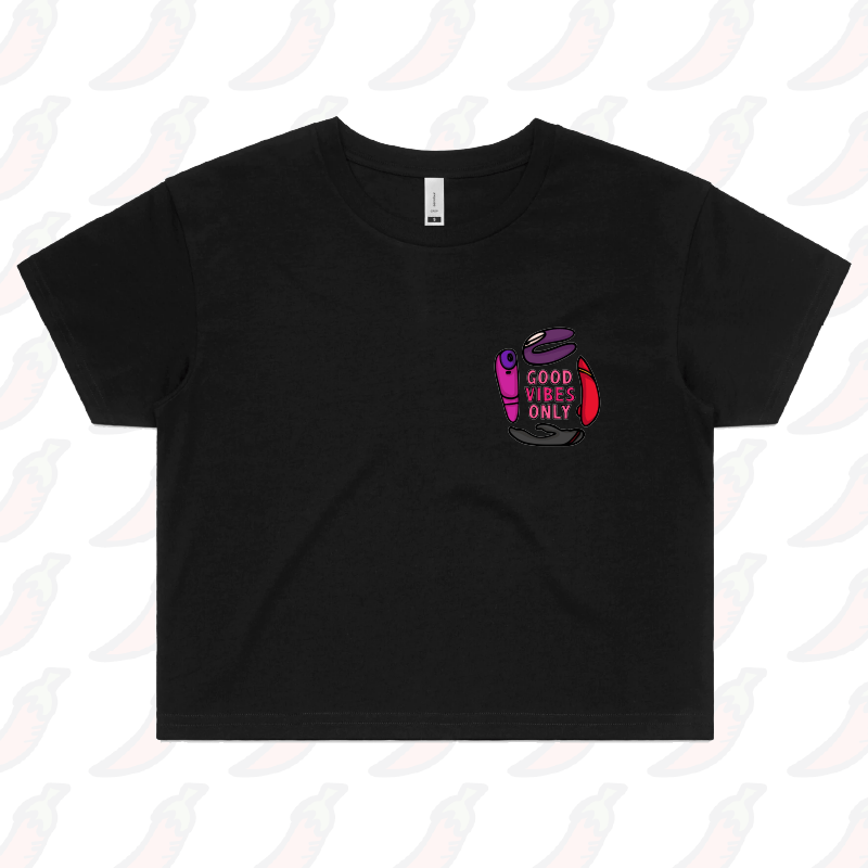 S / Black Good Vibes Only 🍡 – Women's Crop Top