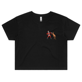 S / Black Santa Boxing Roo 🎅🥊🦘 – Women's Crop Top