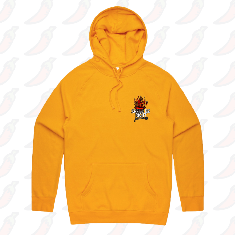 S / Gold / Small Front Print She’ll Be Right BBQ 🤷🔥 – Unisex Hoodie