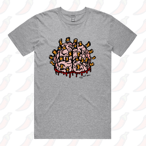 S / Grey / Large Front Design Ciggy Butt-Brain 🚬🧠 - Men's T Shirt