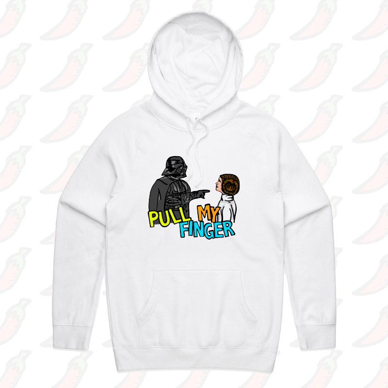 S / White / Large Front Print Pull My Finger 👉 – Unisex Hoodie