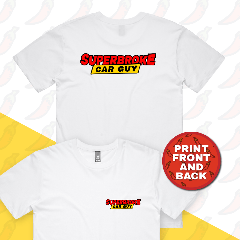 https://www.spicybaboon.com.au/cdn/shop/products/s-white-small-front-large-back-design-superbroke-car-guy-men-s-t-shirt-29362718572622_800x.png?v=1660529965
