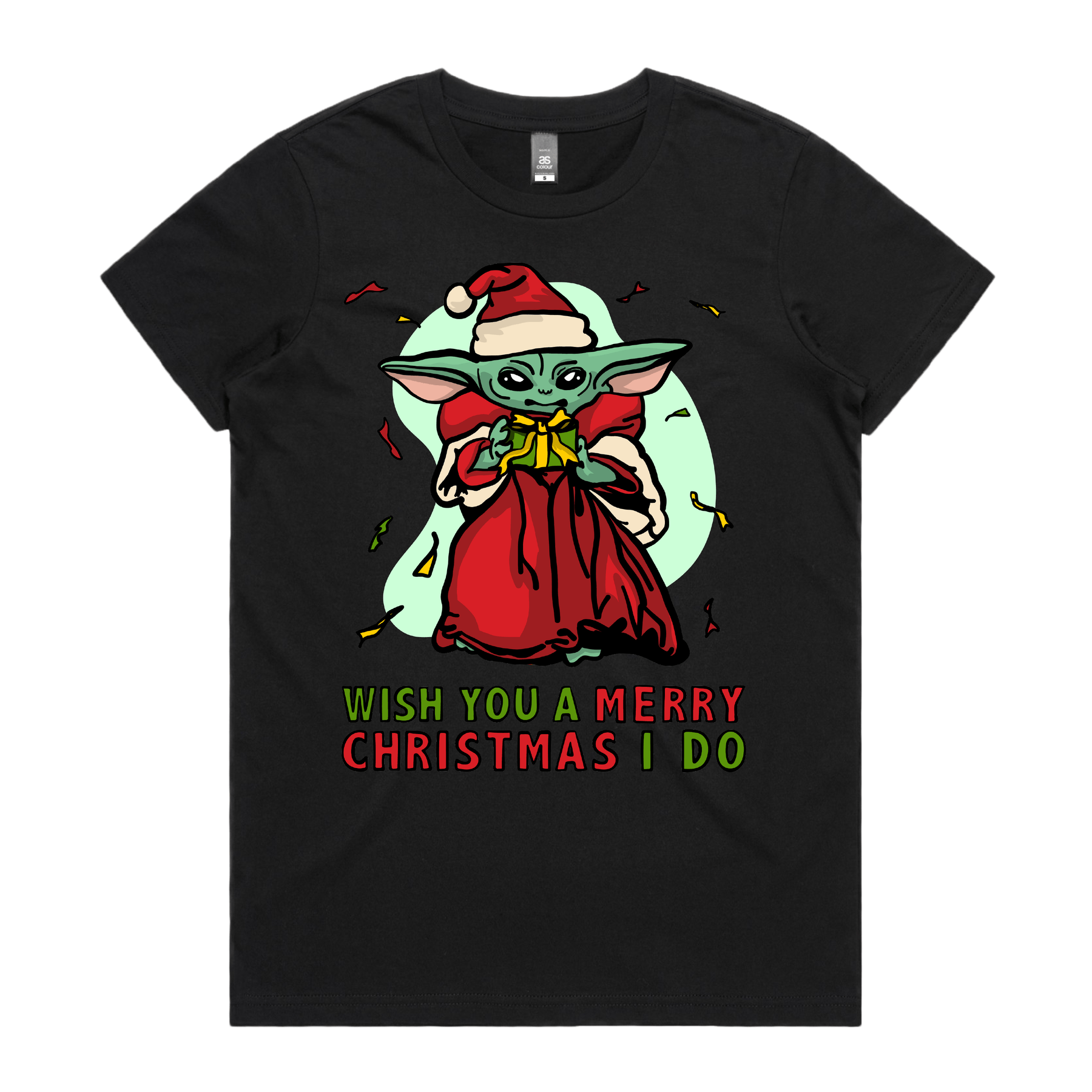 XS / Black / Large Front Design Baby Yoda Christmas 👶🎄- Women's T Shirt