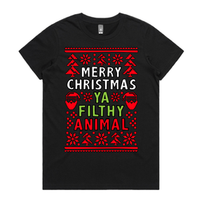 XS / Black / Large Front Design Filthy Animal Christmas 🎅 – Women's T Shirt