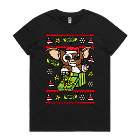 XS / Black / Large Front Design Gremlins Christmas 😈🎁 – Women's T Shirt