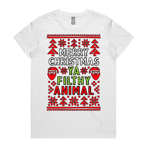 XS / White / Large Front Design Filthy Animal Christmas 🎅 – Women's T Shirt