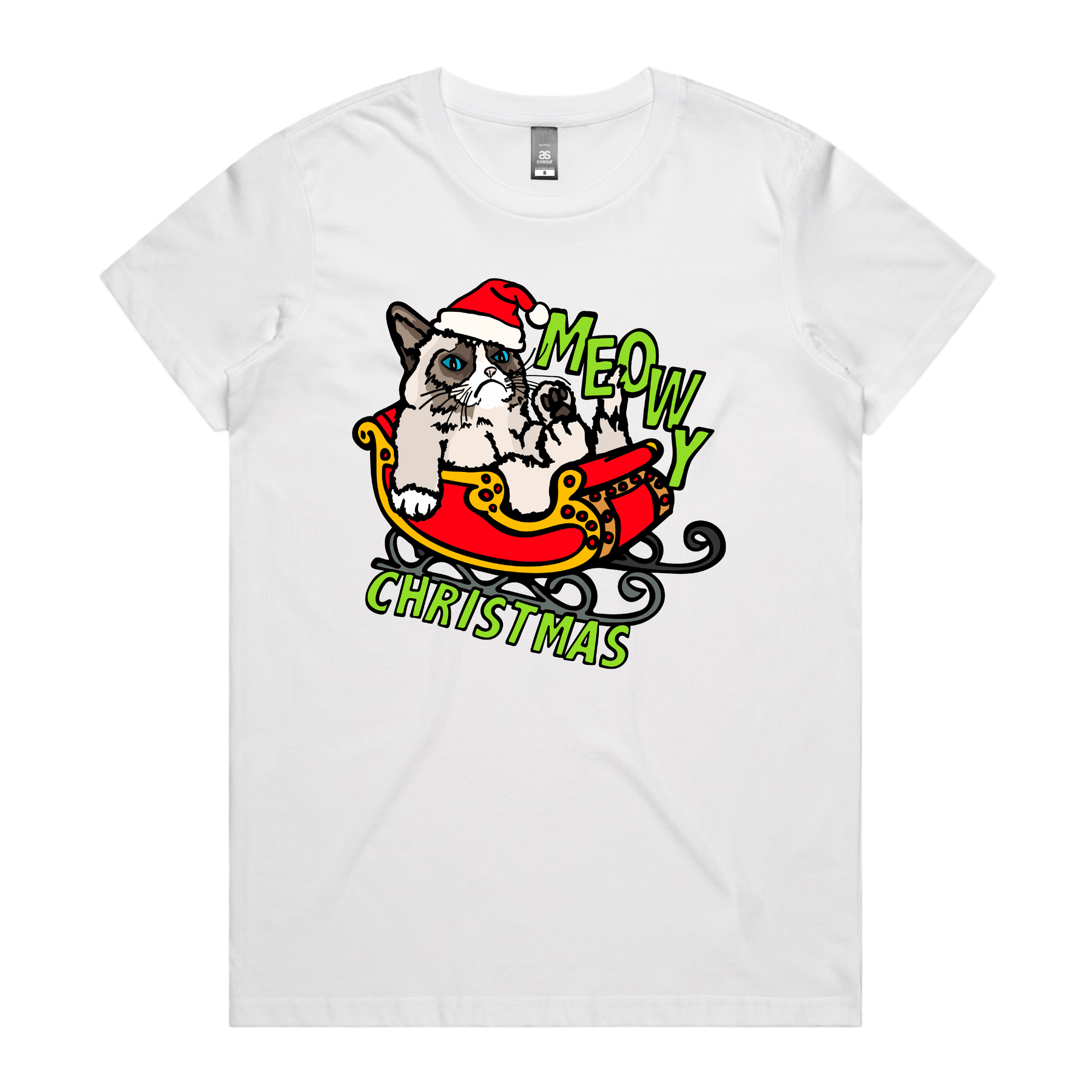 XS / White / Large Front Design Meowy Christmas 😾🎄 – Women's T Shirt