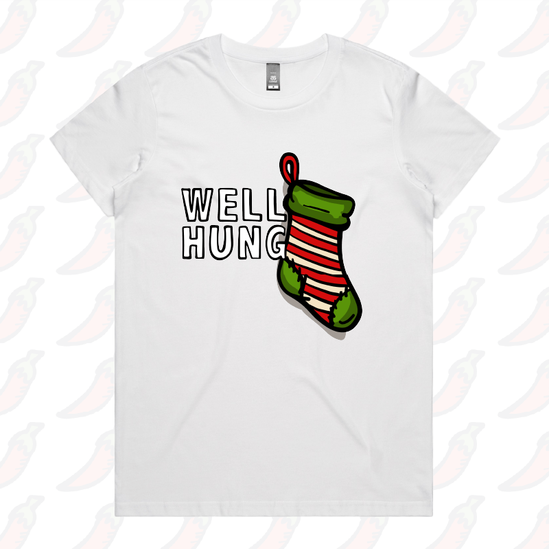 XS / White / Large Front Design Well Hung 🧦🎄- Women's T Shirt